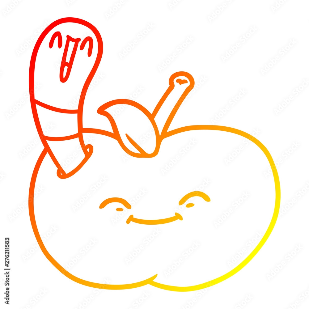 warm gradient line drawing cartoon happy worm in an apple warm gradient line drawing cartoon happy worm in an apple
