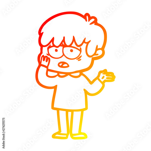 warm gradient line drawing cartoon exhausted boy