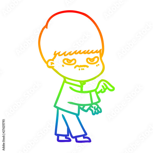 rainbow gradient line drawing annoyed cartoon boy