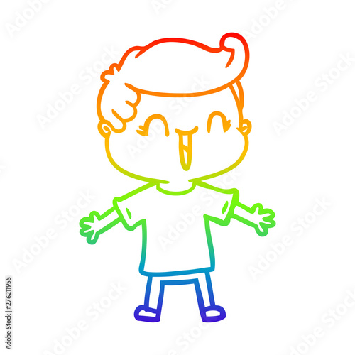 rainbow gradient line drawing cartoon laughing boy