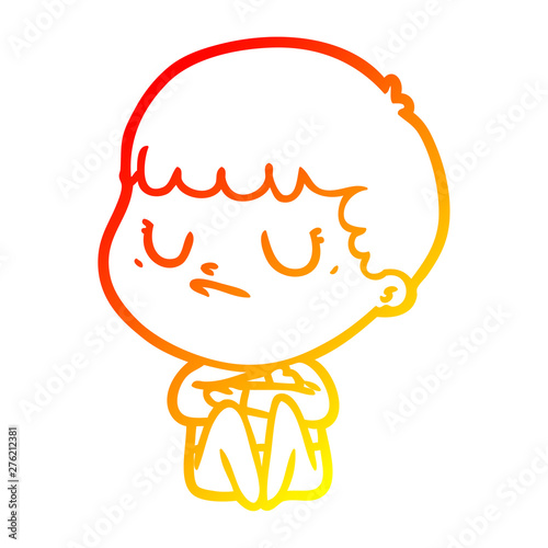 warm gradient line drawing cartoon grumpy boy
