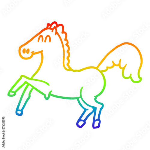 rainbow gradient line drawing cartoon horse rearing up