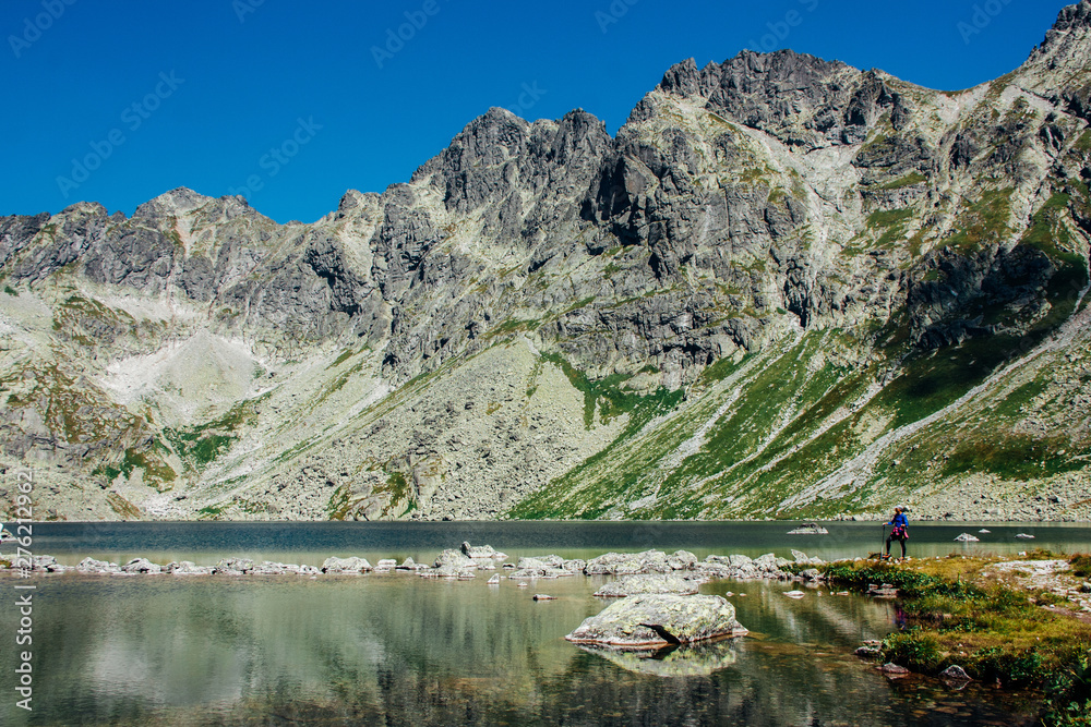View of beautiful lake in the summer mountains