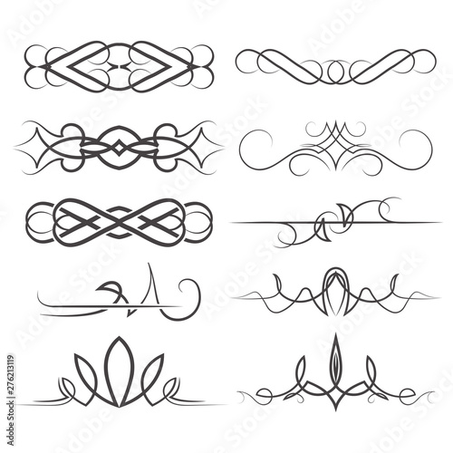 Set of decorative dividers ornaments. Dividers lines on a white background. Vector illustration.