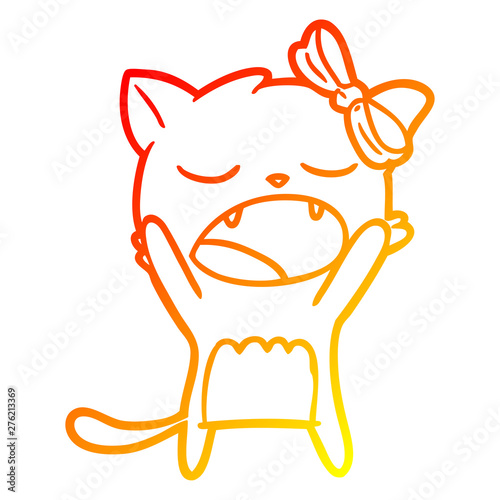 warm gradient line drawing cartoon cat meowing