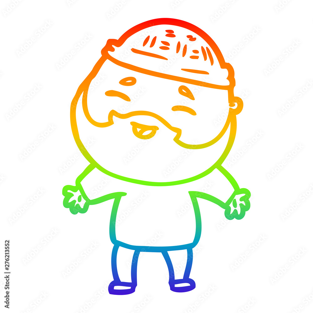 rainbow gradient line drawing cartoon happy bearded man