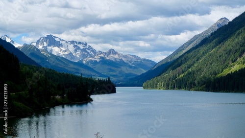 lake in front of snowcapped mountain
