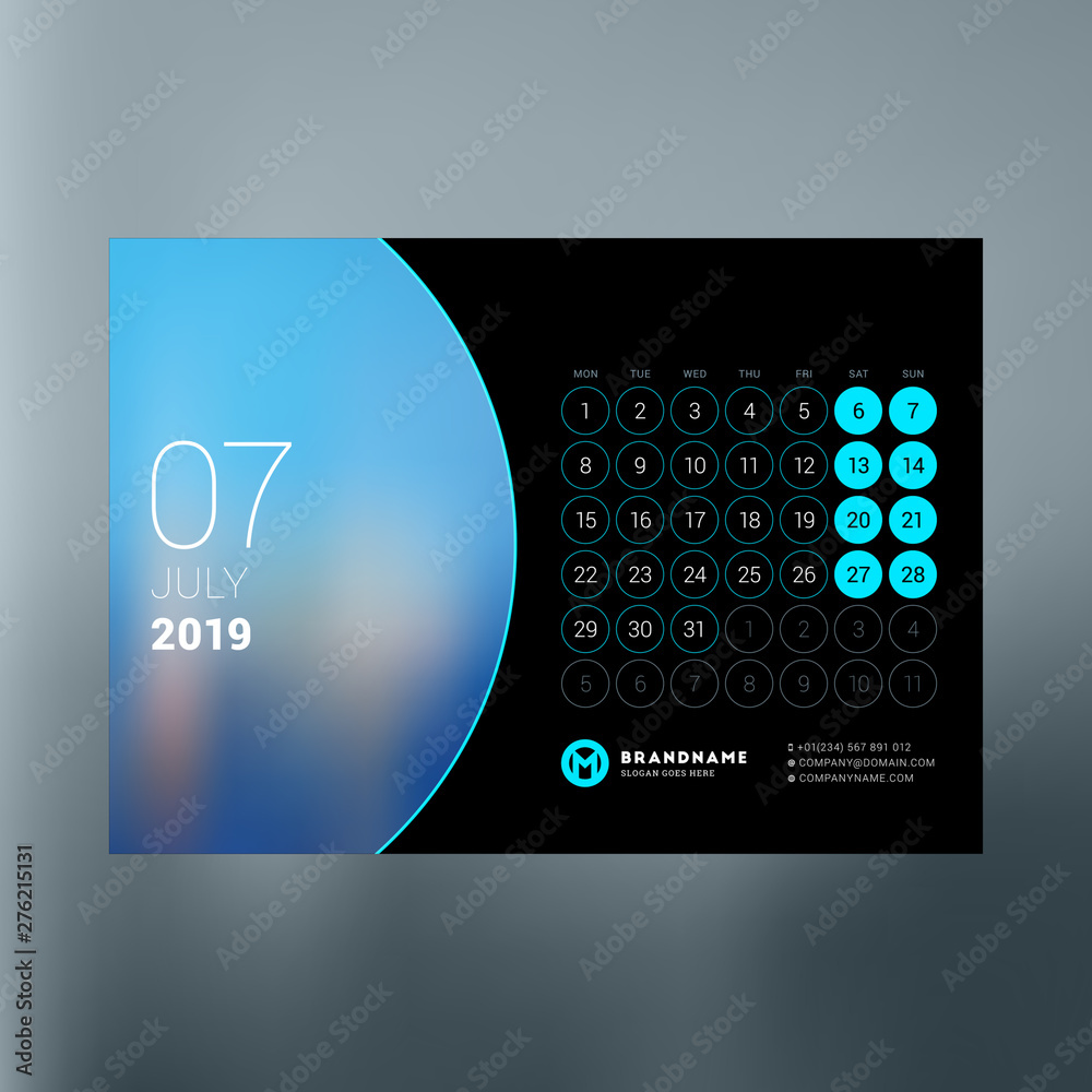 Fototapeta premium Calendar planner template for July 2019. Design print vector template
