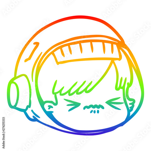 rainbow gradient line drawing cartoon stressed astronaut face