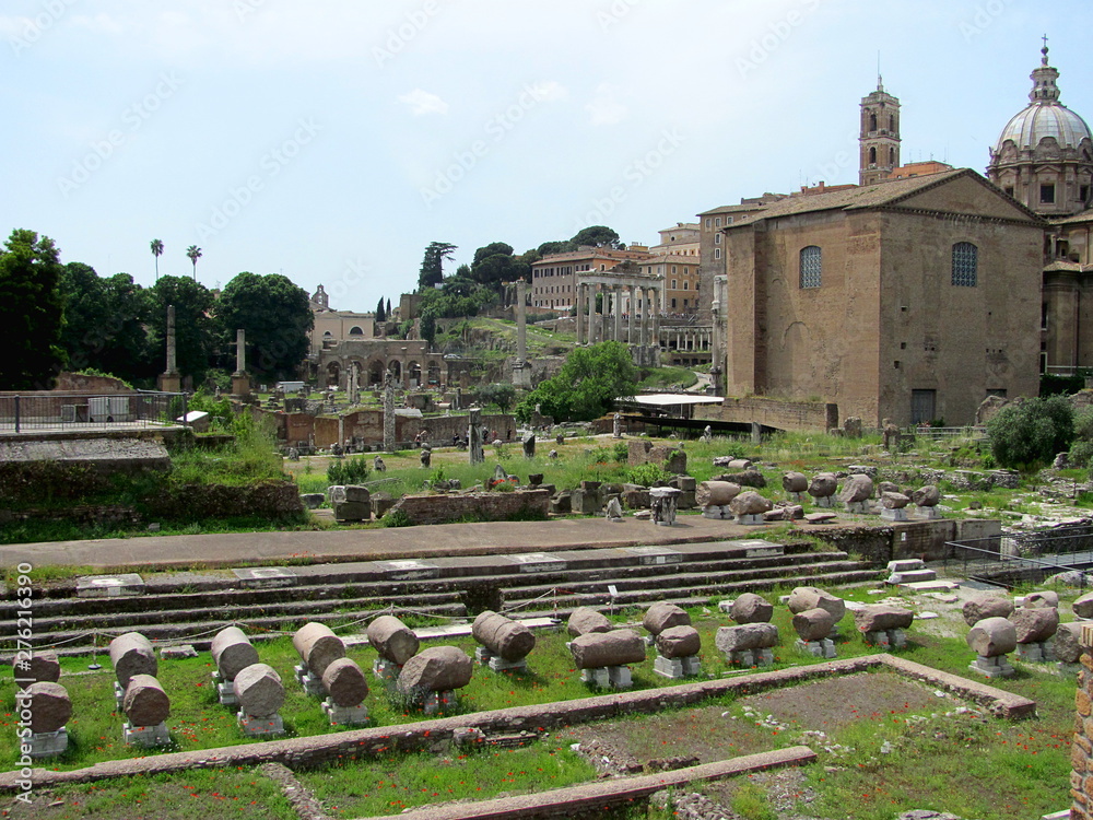Panorama of the famous Roman Forum or Foro Roman in Rome, Italy