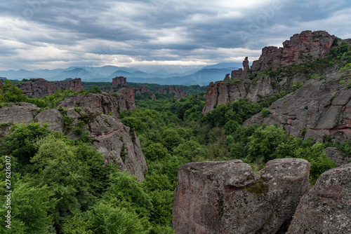Mountains panorama of Belogradchik cliff rocks  nature gem landmark .Bulgaria