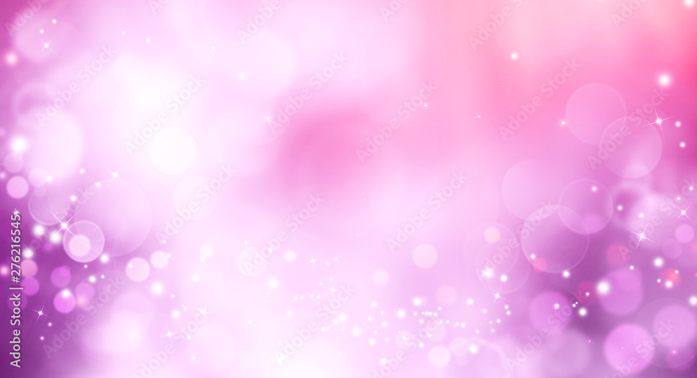 Abstract pink bokeh background blur. Shiny festive illustration with stars