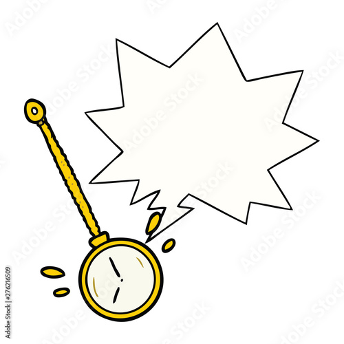 cartoon swinging gold hypnotist watch and speech bubble