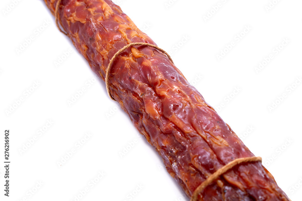 juicy and tasty smoked sausage isolated on white background juicy and tasty smoked sausage isolated on white background