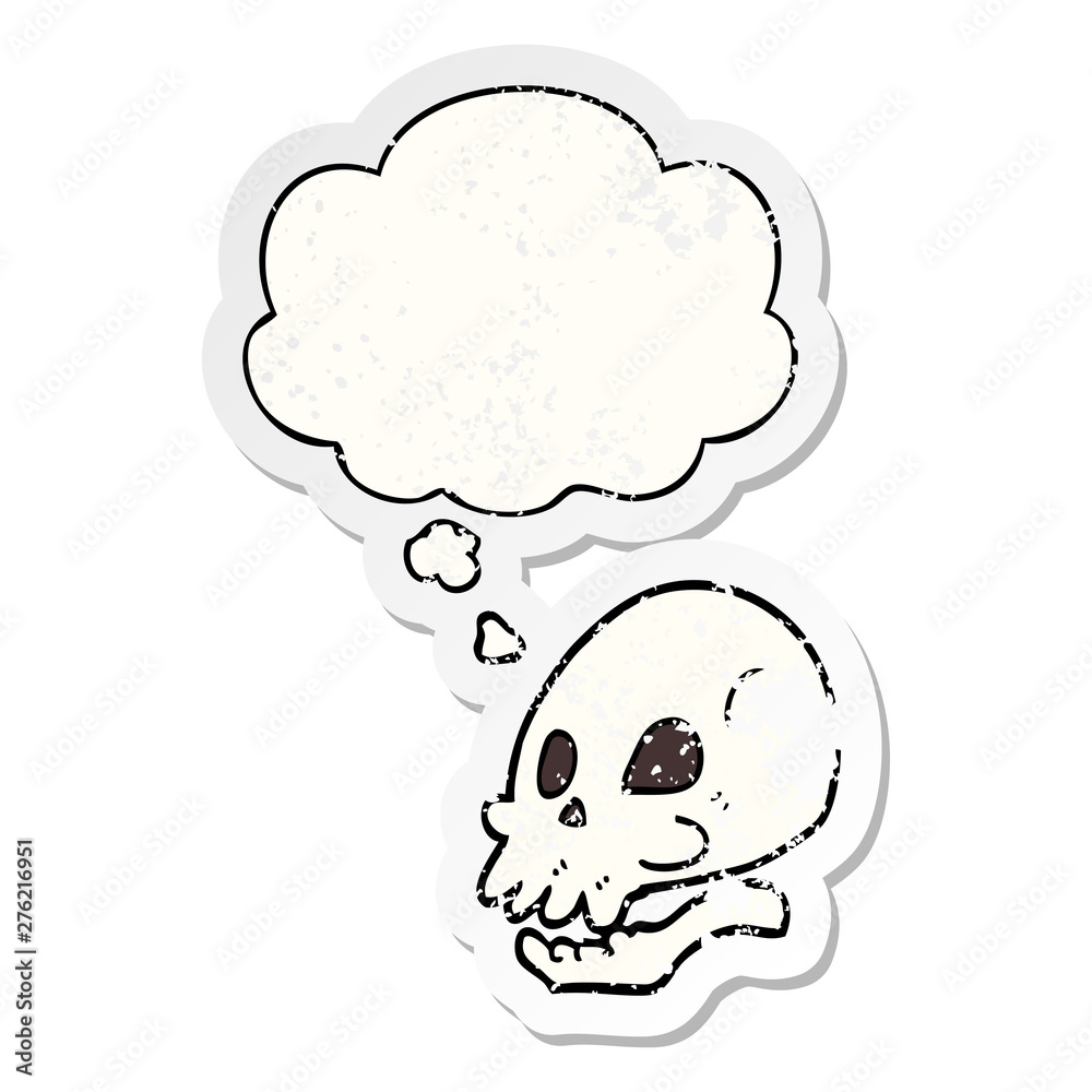 cartoon skull and thought bubble as a distressed worn sticker cartoon skull and thought bubble as a distressed worn sticker