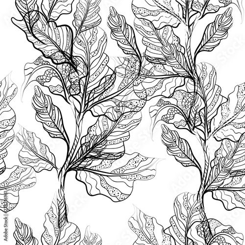 The seamless background leaves the line. Vector