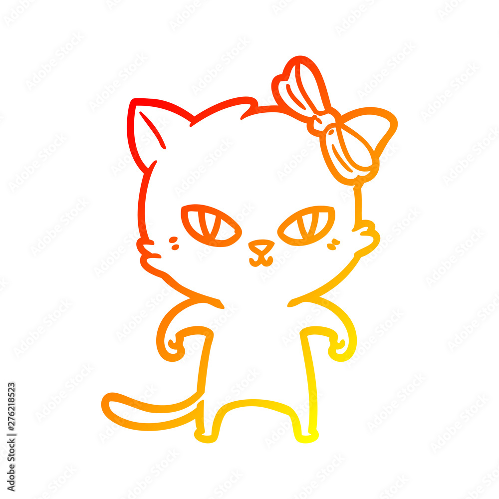 Fototapeta premium warm gradient line drawing cute cartoon cat
