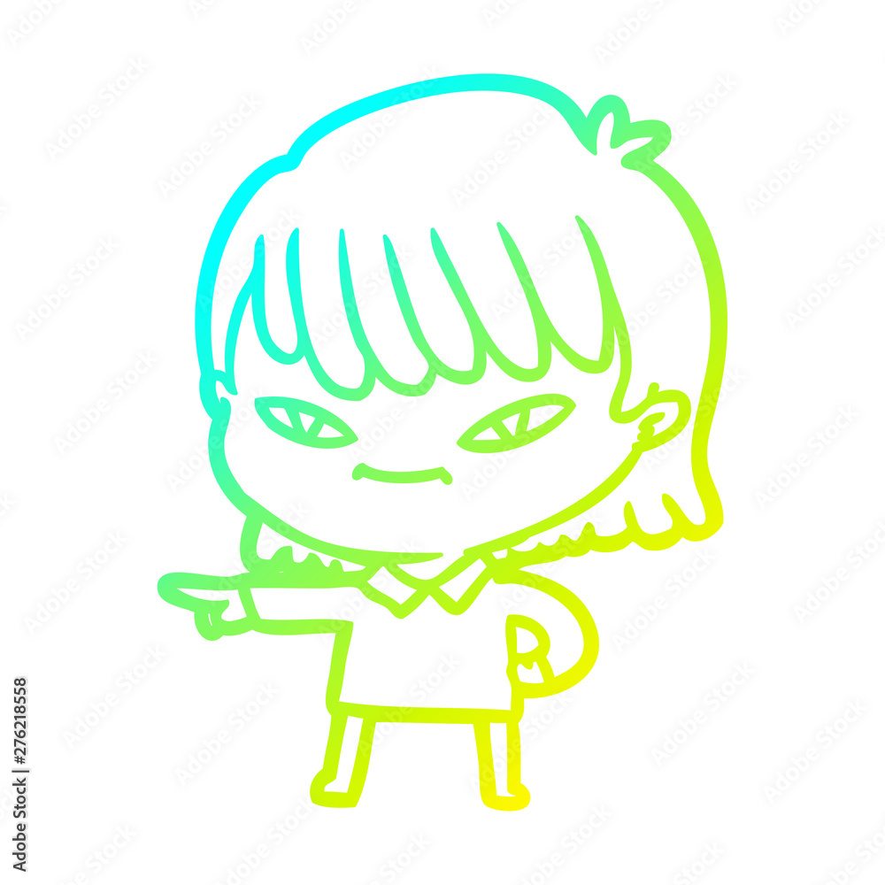 cold gradient line drawing cartoon pointing woman cold gradient line drawing cartoon pointing woman