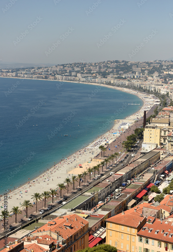 View of the beach and promenade of Nice, France