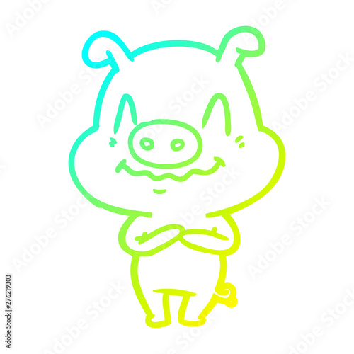 cold gradient line drawing nervous cartoon pig