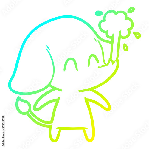 cold gradient line drawing cute cartoon elephant spouting water