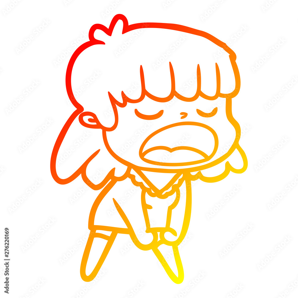 warm gradient line drawing cartoon woman talking loudly warm gradient line drawing cartoon woman talking loudly