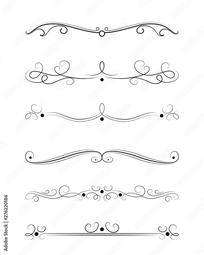 Vector set of calligraphic and  graphic design elements (text divider, pattern, monogram, curlicues, flower) for page decoration, Greeting Cards (wedding, Valentine's day, birthday, holidays).