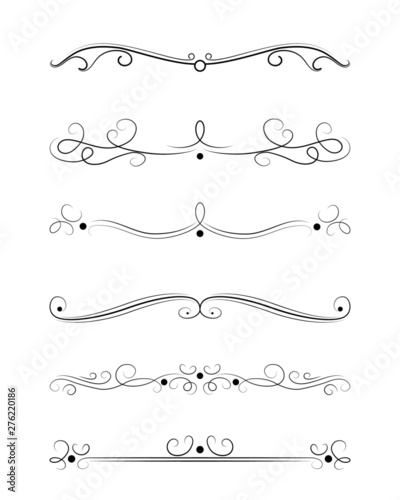Vector set of calligraphic and  graphic design elements (text divider, pattern, monogram, curlicues, flower) for page decoration, Greeting Cards (wedding, Valentine's day, birthday, holidays).