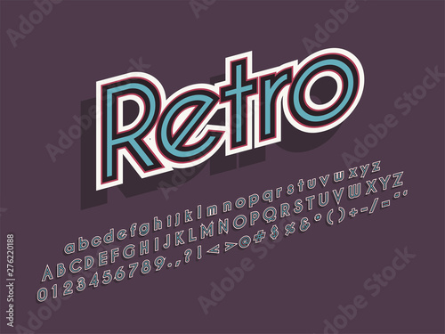 Retro font and alphabet. Stock vector illustration