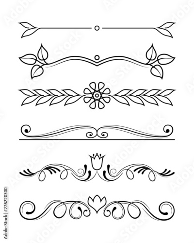 Vector set of calligraphic and graphic design elements (text divider, pattern, monogram, curlicues, flower) for page decoration, Greeting Cards (wedding, Valentine's day, birthday, holidays).