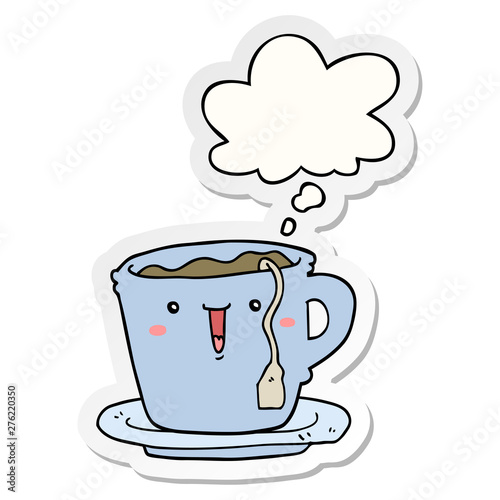 cute cartoon cup and saucer and thought bubble as a printed sticker