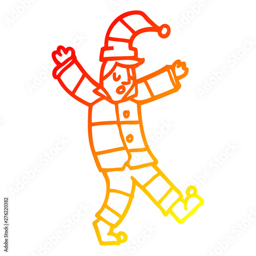 warm gradient line drawing cartoon man in traditional pyjamas