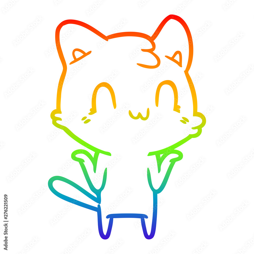 Fototapeta premium rainbow gradient line drawing cartoon happy cat