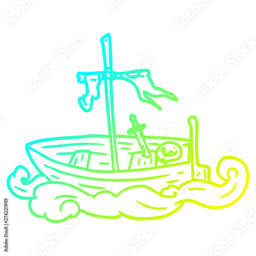 cold gradient line drawing old shipwrecked boat