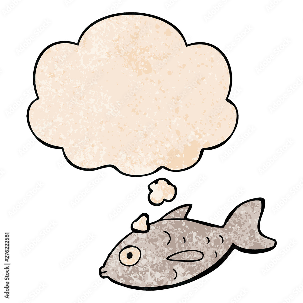 cartoon fish and thought bubble in grunge texture pattern style cartoon fish and thought bubble in grunge texture pattern style