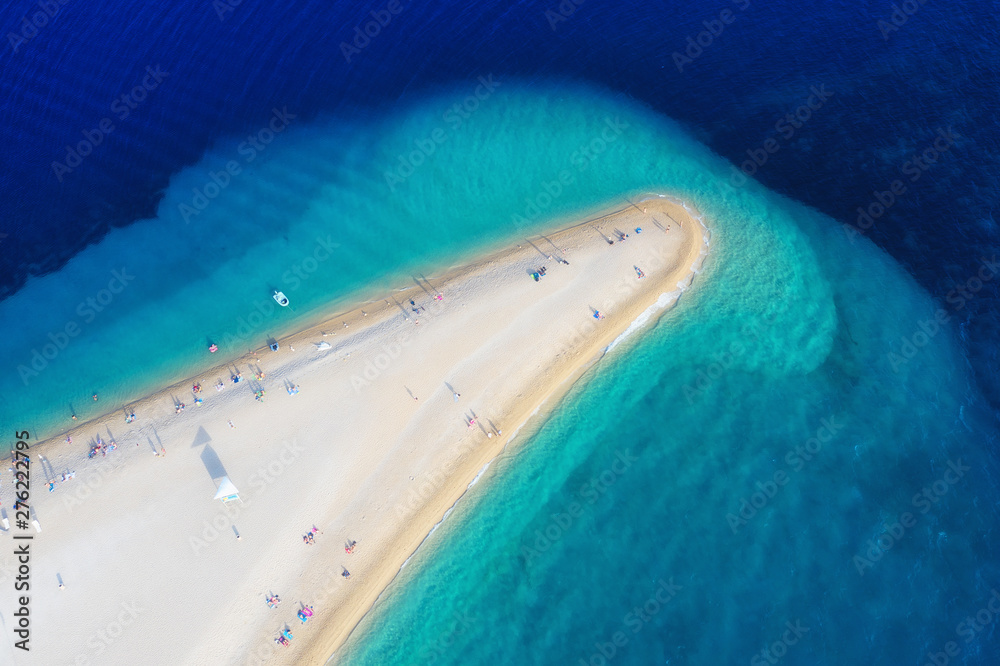 Croatia, Hvar island, Bol. Aerial view at the Zlatni Rat. Beach and sea from air. Famous place in Croatia. Summer seascape from drone. Travel - image