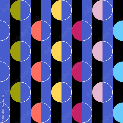 Sixties stylish fashion geometric background. Decorative retro seamless pattern with circles. 