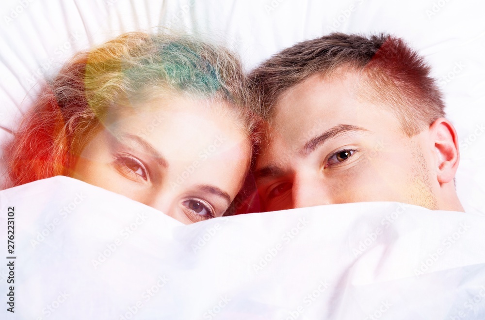 Beautiful sleeping woman in white bed with Beautiful sleeping woman in white bed with
