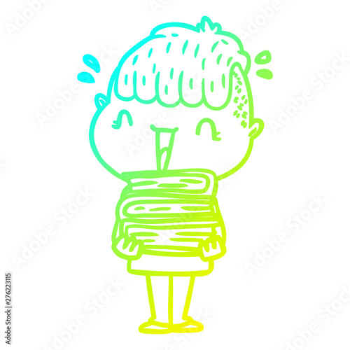 cold gradient line drawing cartoon happy boy surprised