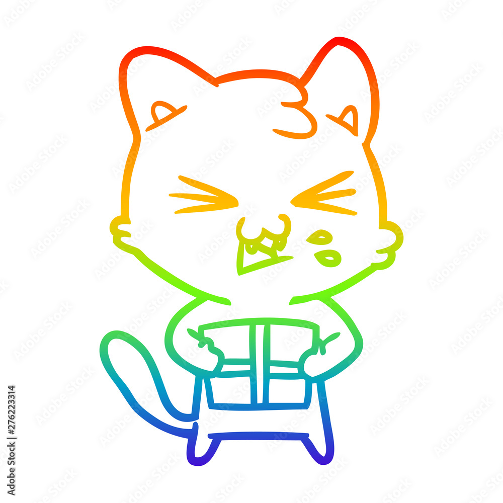 Obraz premium rainbow gradient line drawing cartoon cat hissing