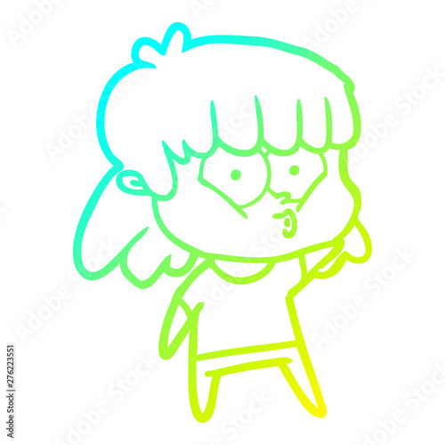 cold gradient line drawing cartoon whistling girl