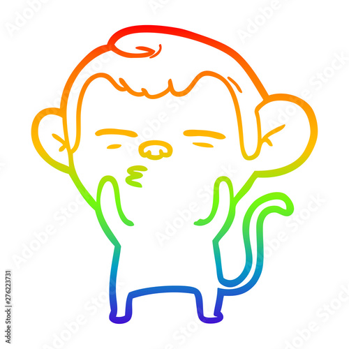 rainbow gradient line drawing cartoon suspicious monkey