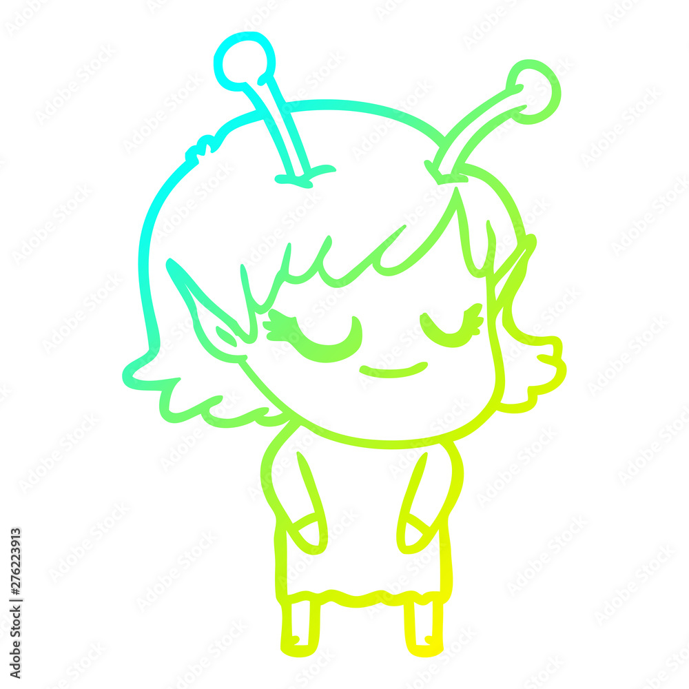 cold gradient line drawing smiling alien girl cartoon cold gradient line drawing smiling alien girl cartoon