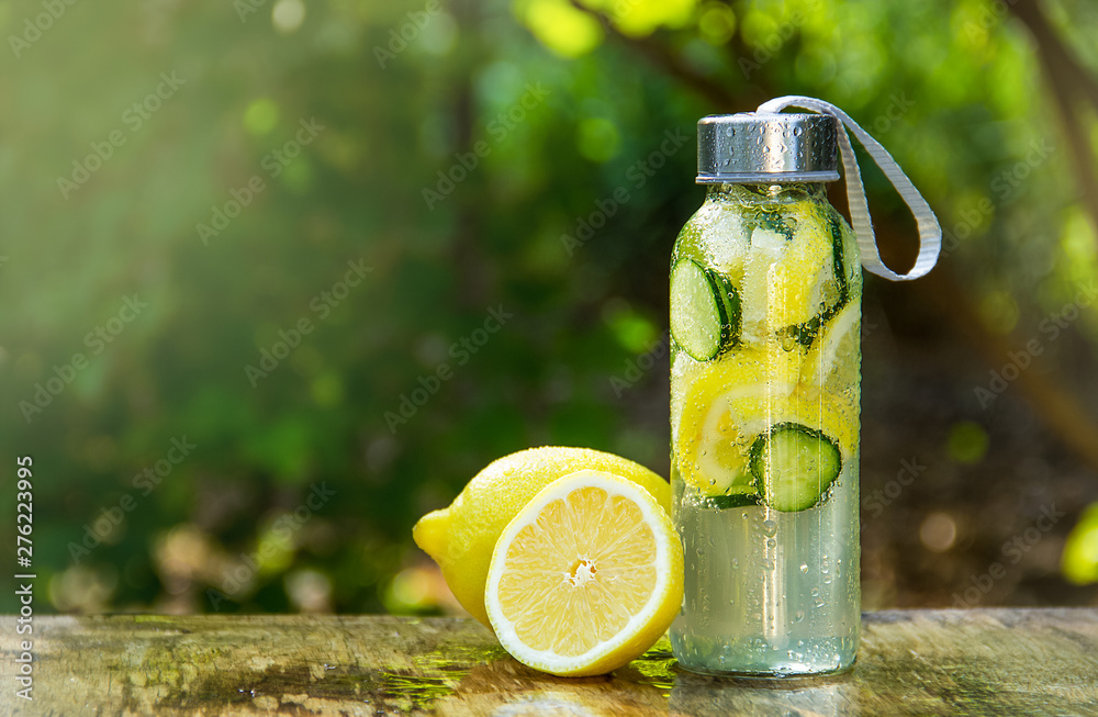 Water bottle with lemon and cucumber. Sassy water.