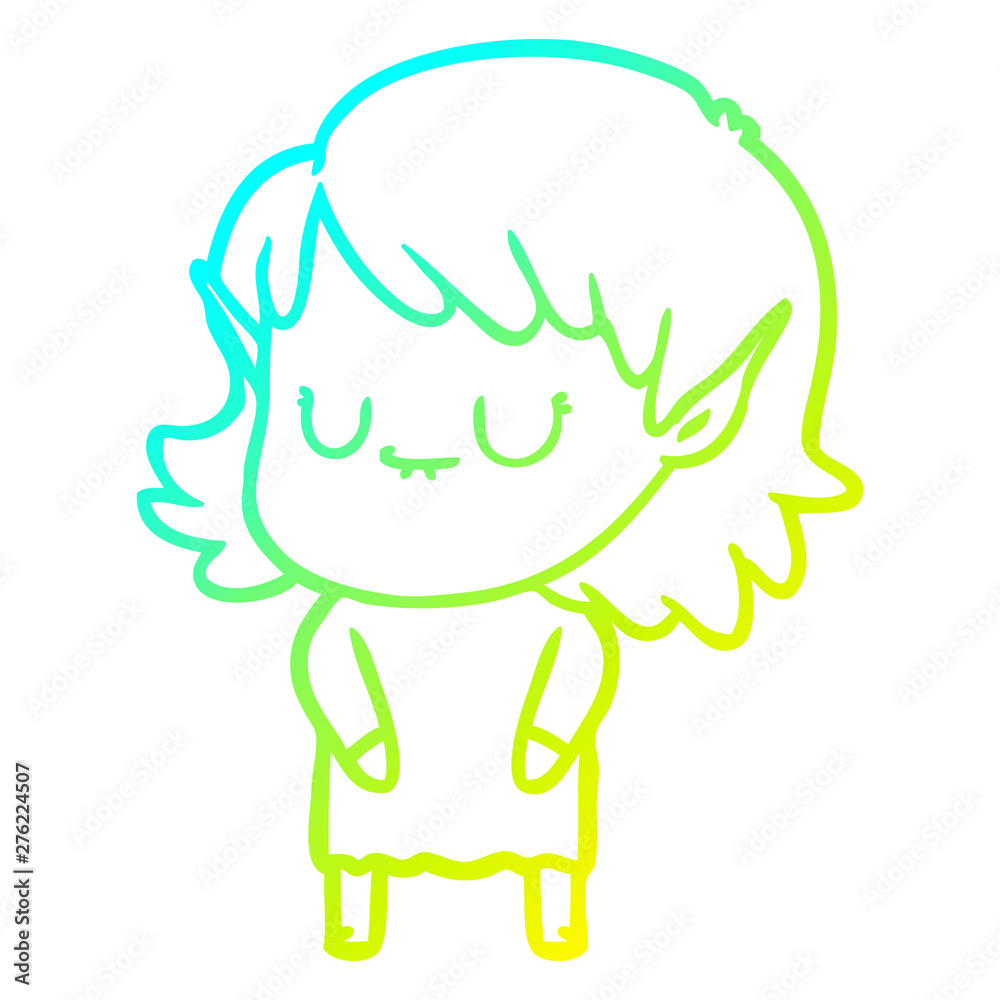 cold gradient line drawing happy cartoon elf girl cold gradient line drawing happy cartoon elf girl