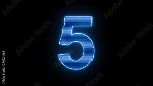 Number 5 blue hologram distorted text 4K animation	