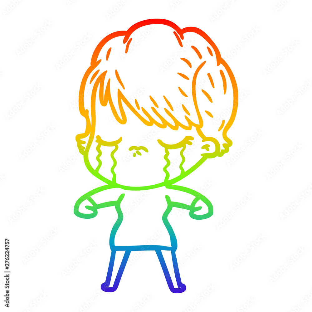 rainbow gradient line drawing cartoon woman crying rainbow gradient line drawing cartoon woman crying