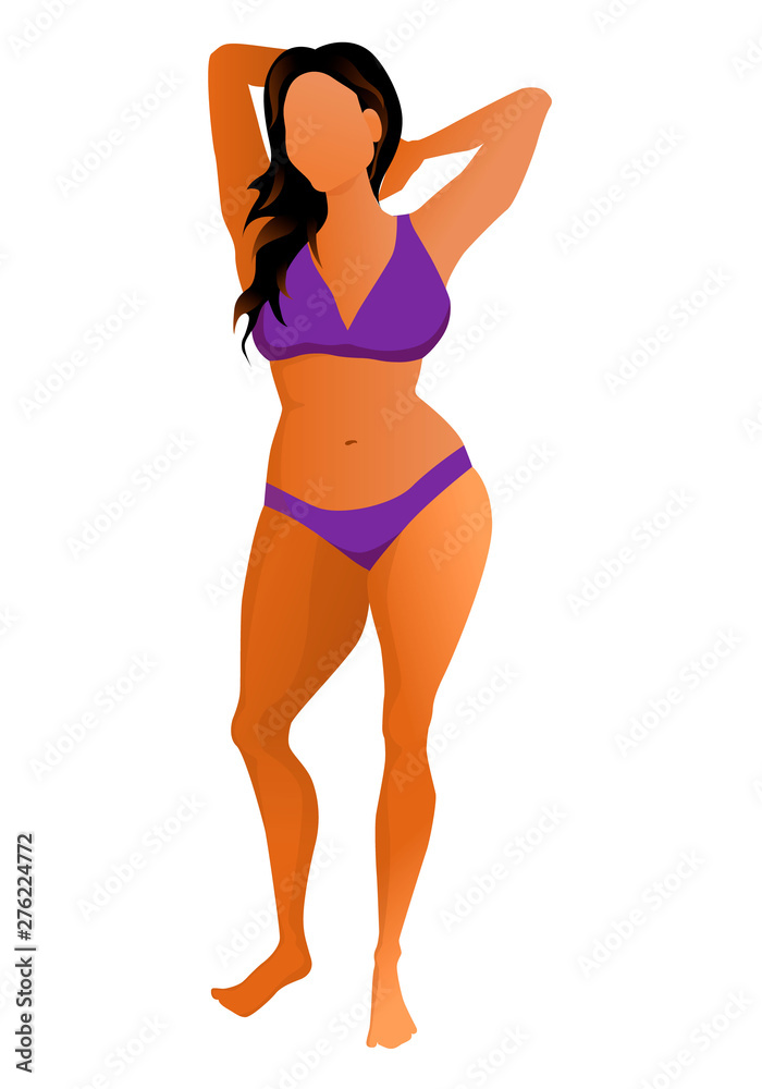 Cute tanned woman dressed in bikini. Vector illustration.