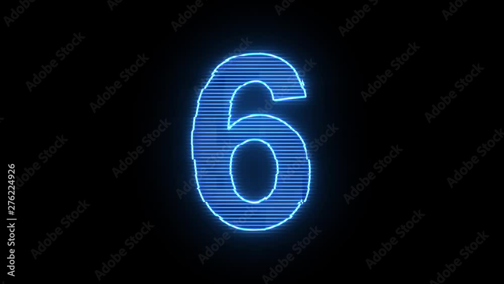 Number 6 blue hologram distorted text 4K animation Number 6 blue hologram distorted text 4K animation