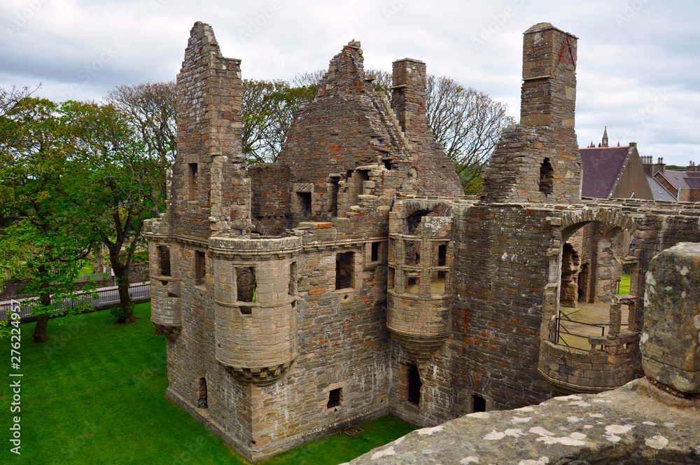 the walls of the ruins of the ancient Scottish castle of the island of Kirkwall